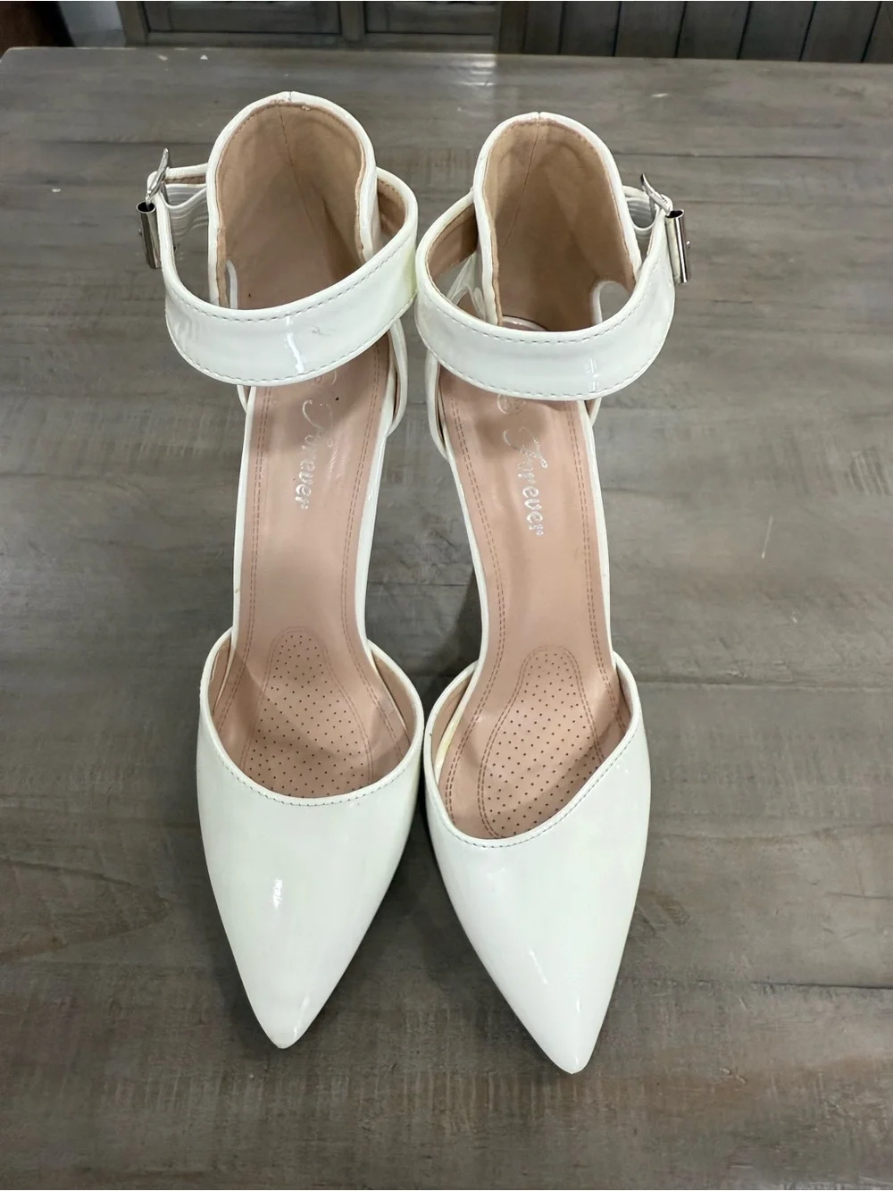 Forever White Patent Pointed Toe Ankle Strap Stiletto Heels Size 8.5